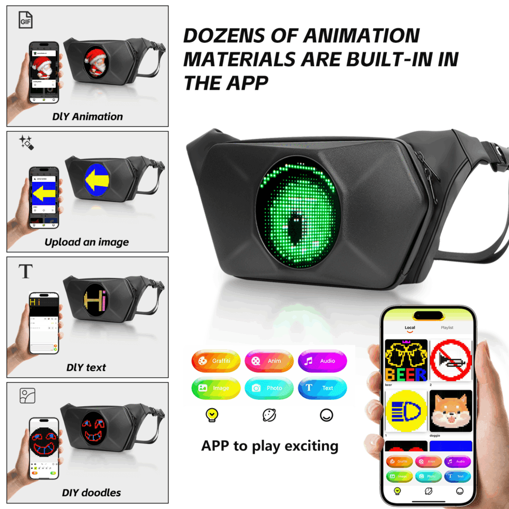 APP Control LED Sling Bag with Display Screen W... APP Control LED Sling Bag with Display Screen W...